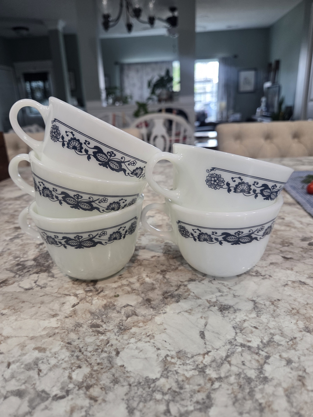Vintage Pyrex Corning Cup Mug S/5 Old Town Blue Onion 8 oz Tea Coffee Milk Glass